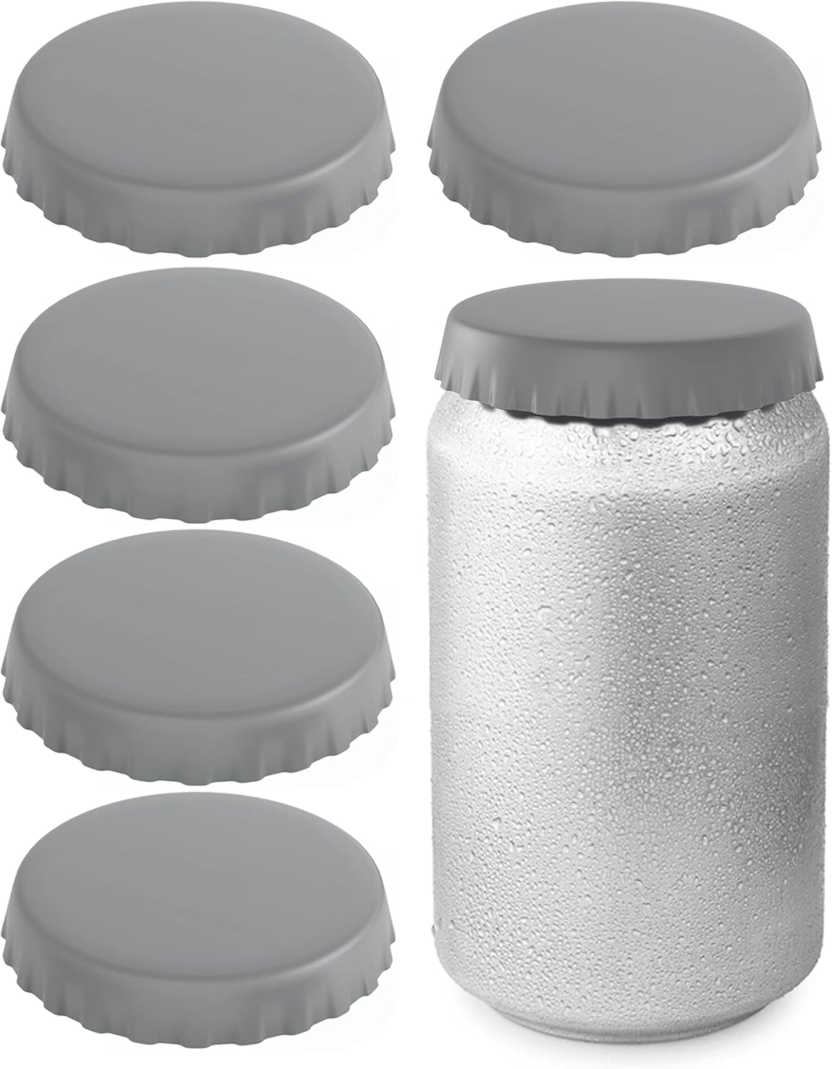 Silicone Soda Can Lids – Can Covers – Can Caps – Can Topper – Can Saver – Can Stopper – Fits Standard Soda Cans (6 Pack, Grey)