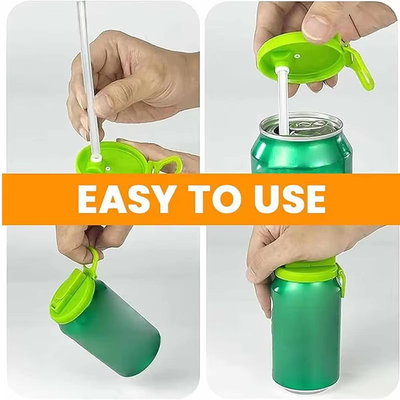 Reusable Portable Soda Can Lid with Silicone Straws - Perfect for Canned Beverages, Beer, and Juice (1 Pack)