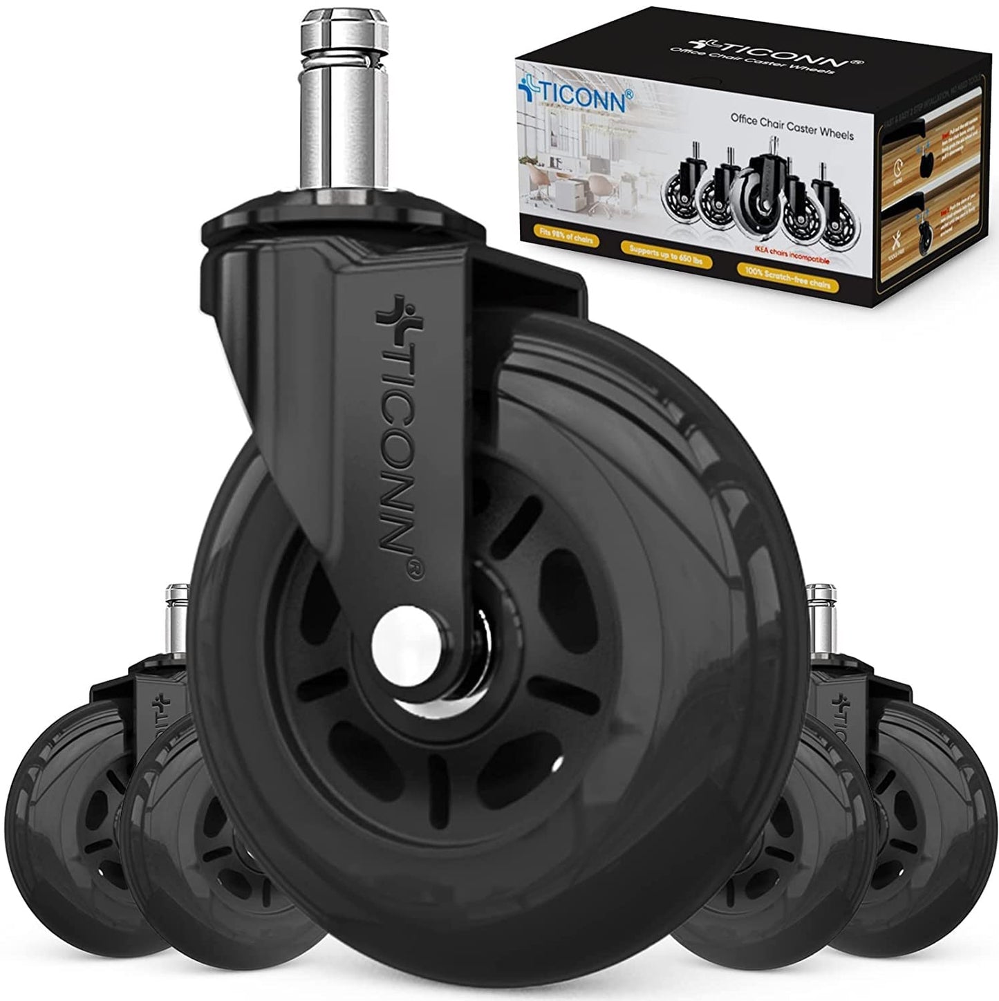 Upgrade Your Office with Universal Caster Wheels Set of 5 - Perfect for Tile, Hardwood, and Carpets (Black)