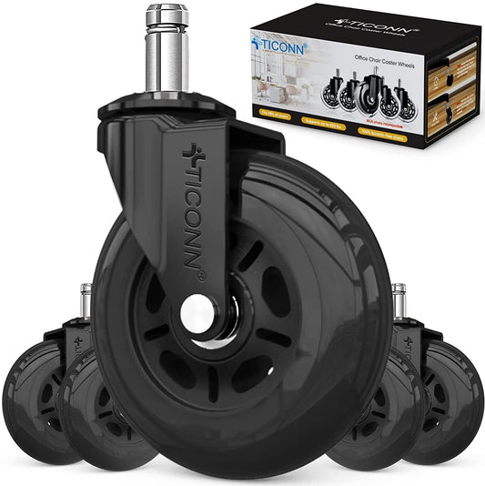 Upgrade Your Office with Universal Caster Wheels Set of 5 - Perfect for Tile, Hardwood, and Carpets (Black)