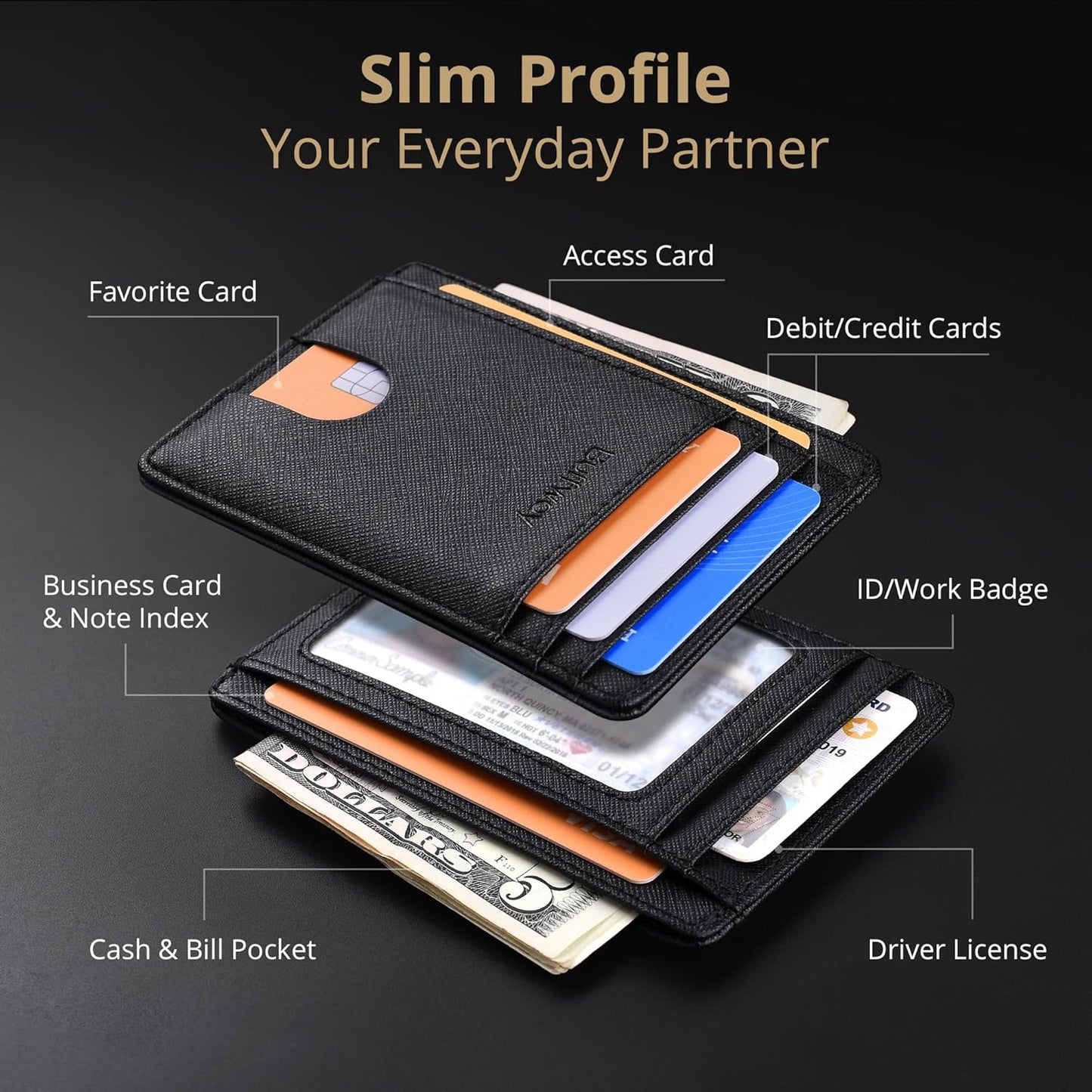 Sleek RFID Blocking Leather Wallet for Men and Women - Slim Minimalist Front Pocket Design