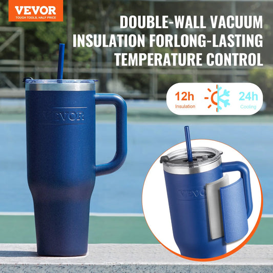 40 Oz Blue Stainless Steel Insulated Water Bottle & Coffee Cup - Perfect for On-the-Go Hydration!