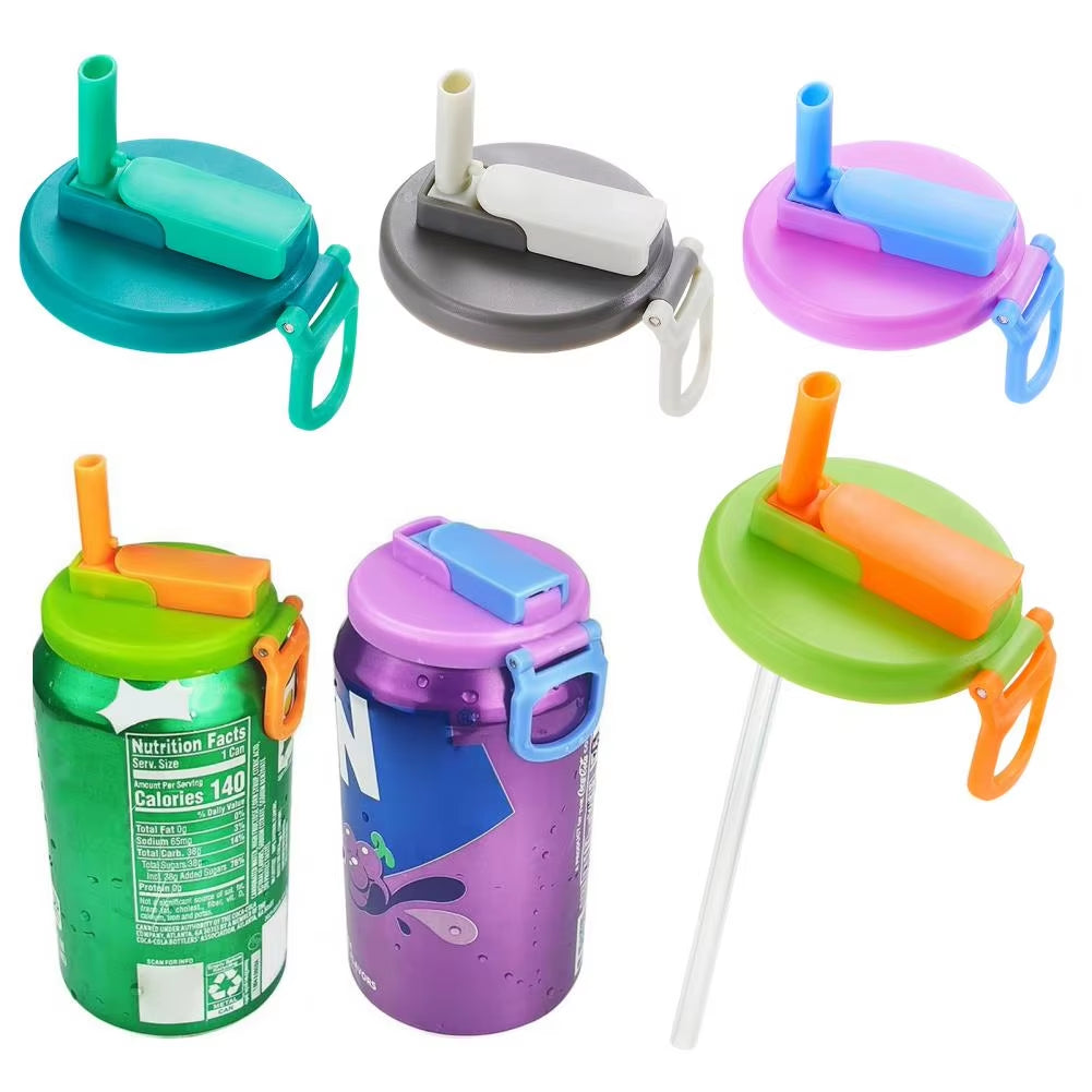 Reusable Portable Soda Can Lid with Silicone Straws - Perfect for Canned Beverages, Beer, and Juice (1 Pack)